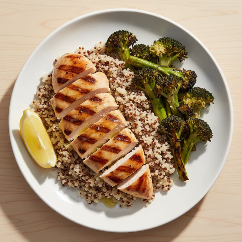 Grilled Chicken Breast with Quinoa and Roasted Broccoli