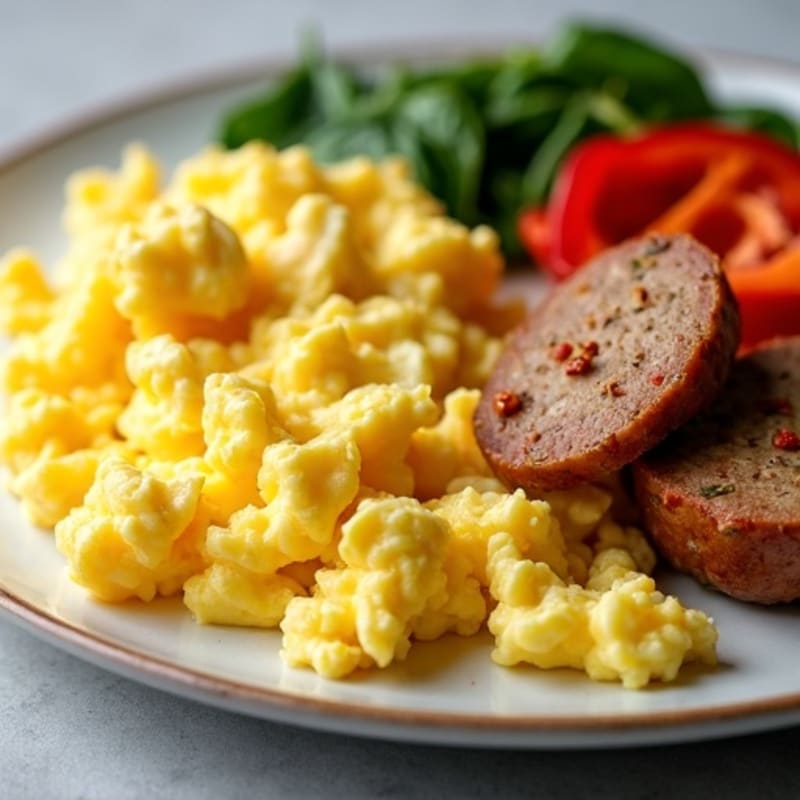 Hearty Scrambled Eggs with Lean Chicken Sausage and Roasted Vegetables