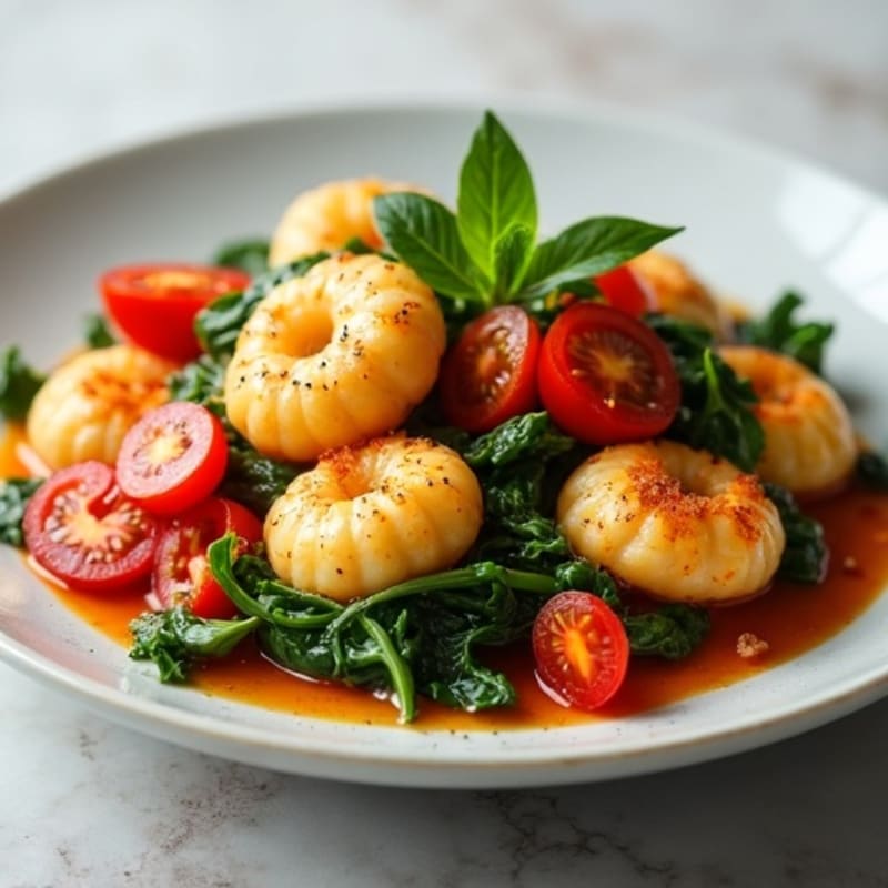 Light Ricotta Gnocchi with Fresh Tomato Basil Sauce and Wilted Spinach