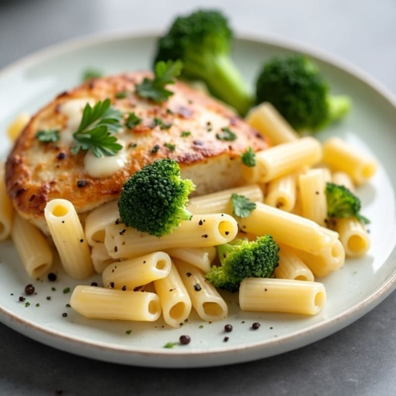 Creamy Baked Macaroni with Lean Chicken and Roasted Broccoli