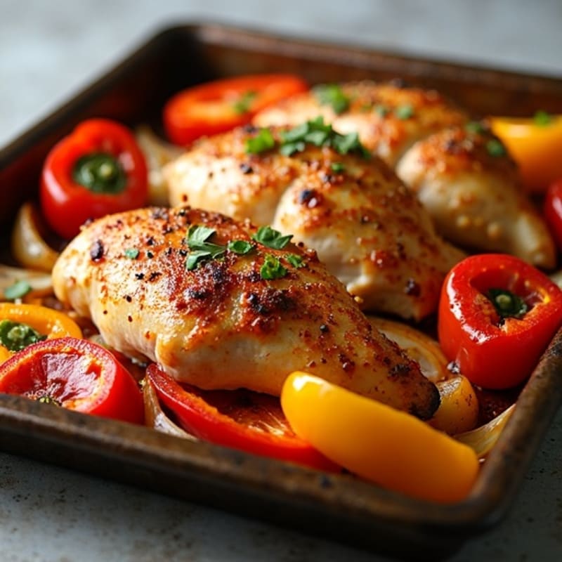 Sheet Pan Crispy Chicken Fajitas with Peppers and Onions