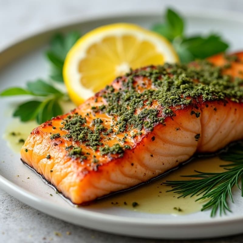 Herb-Crusted Pan Seared Salmon with Lemon