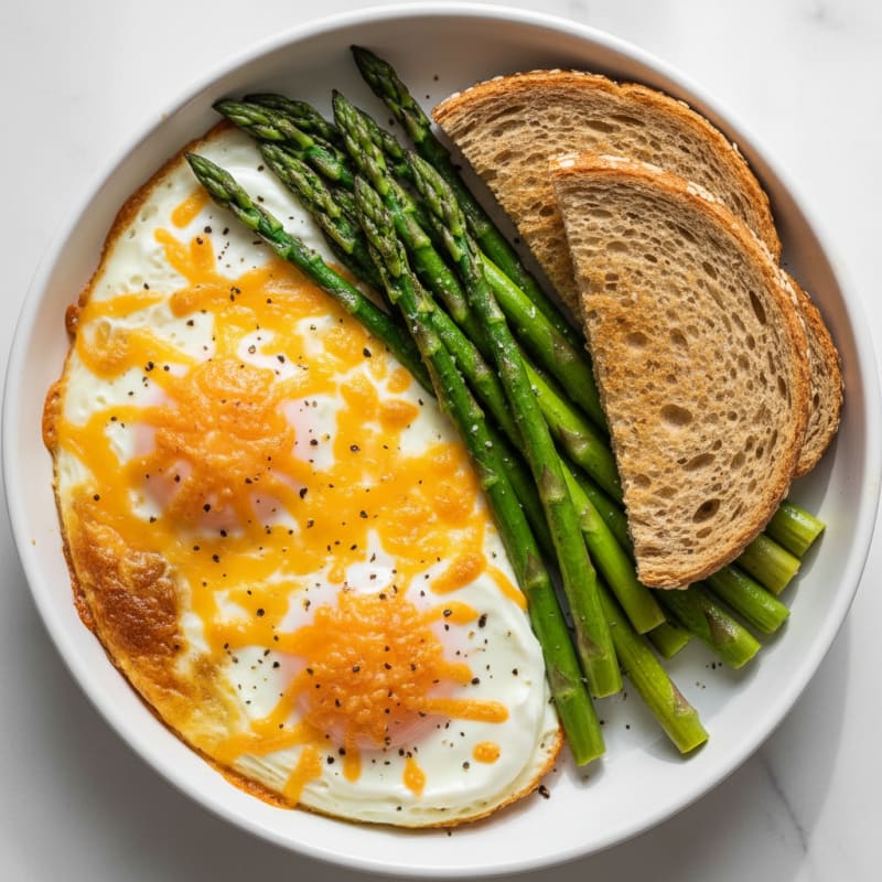 Cheesy Baked Eggs with Roasted Asparagus