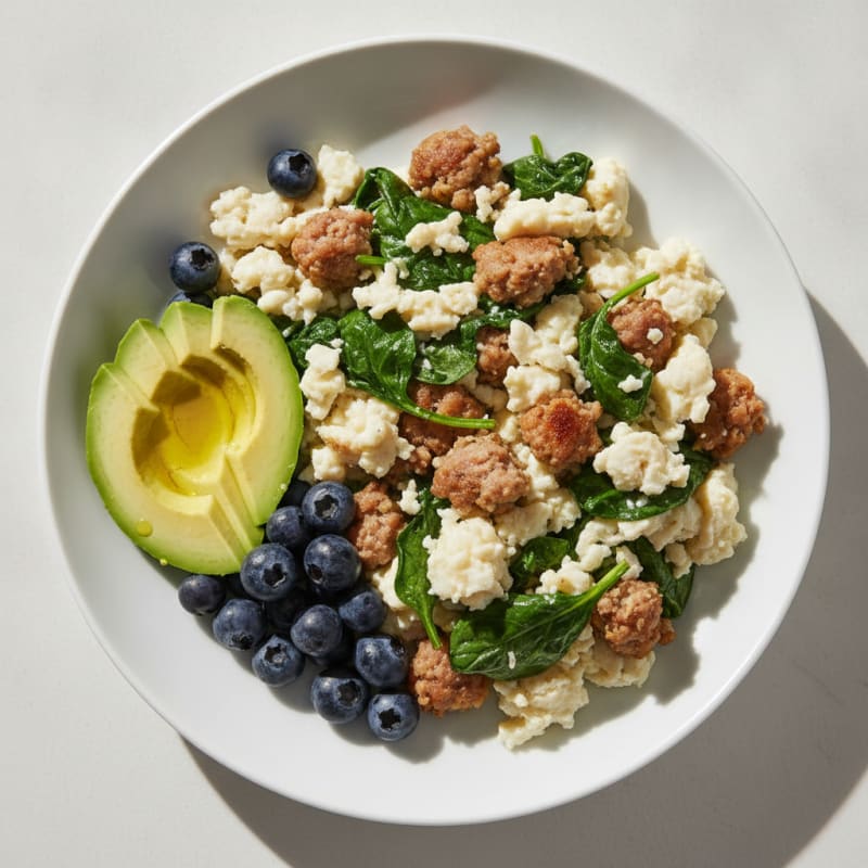 Egg White Scramble with Turkey Sausage and Spinach