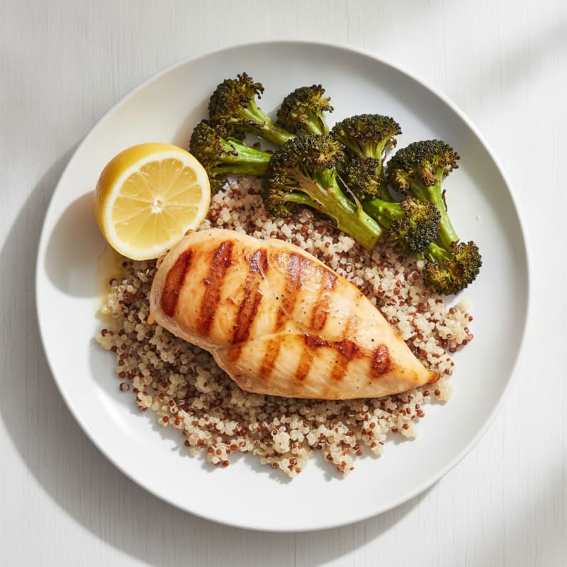 Grilled Chicken Breast with Quinoa and Roasted Broccoli