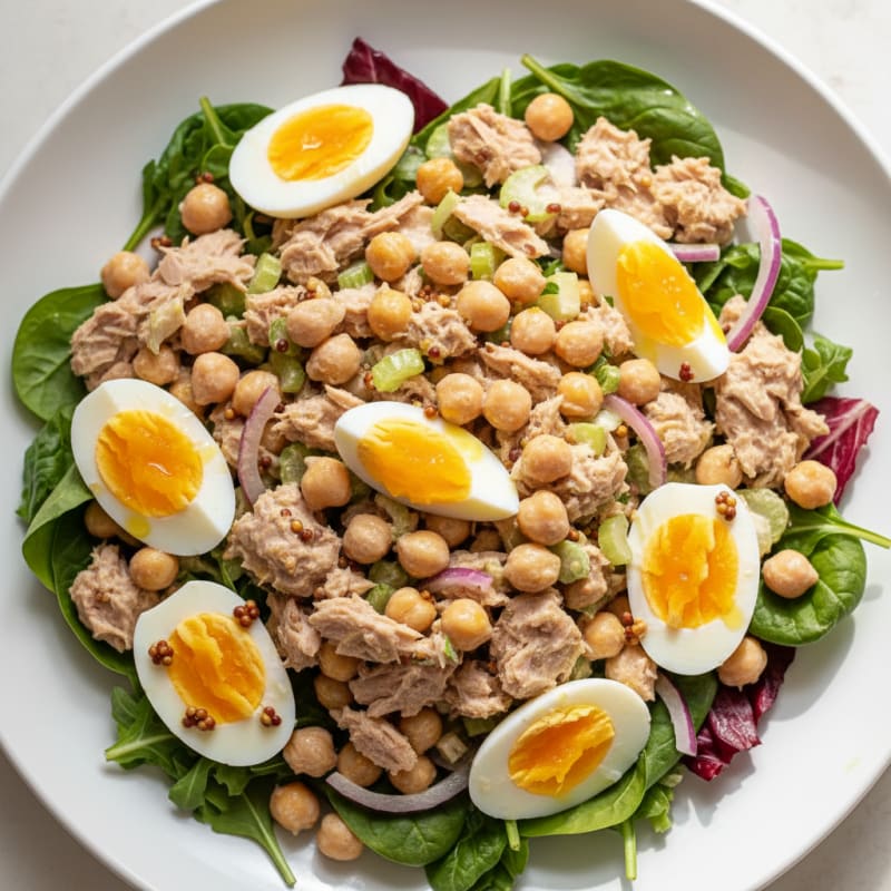 Crunchy Tuna Salad with Mixed Greens and Chickpeas