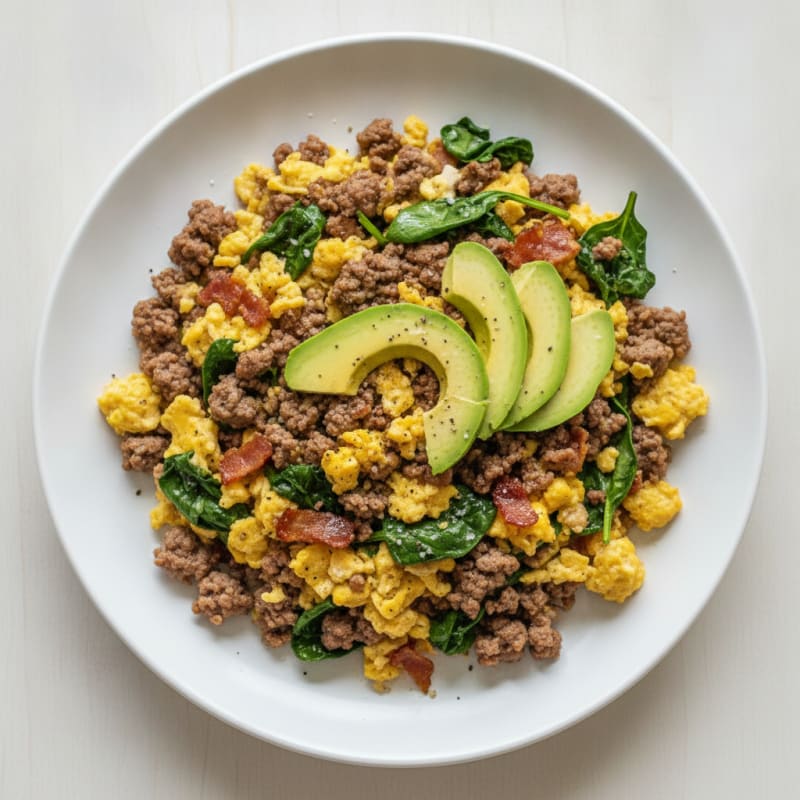 Ground Beef and Egg Scramble with Avocado
