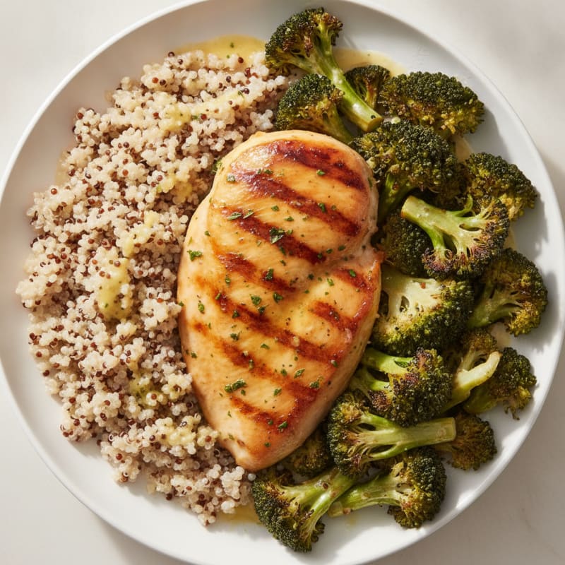 Grilled Chicken Breast with Roasted Broccoli and Quinoa
