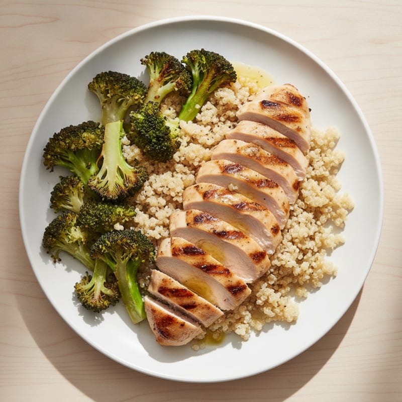 Grilled Chicken Breast with Quinoa and Roasted Broccoli