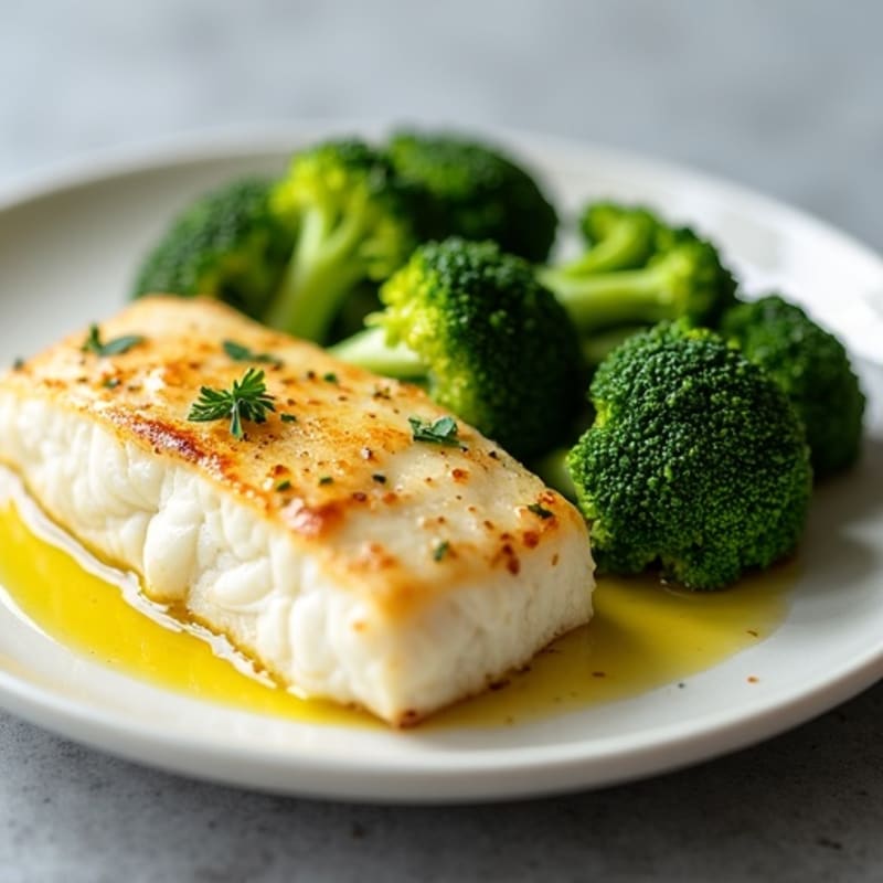 Baked Cod Filet with Steamed Broccoli and Lemon