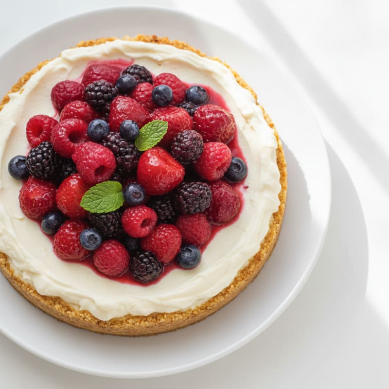 High-Protein Greek Yogurt Cheesecake with Mixed Berries