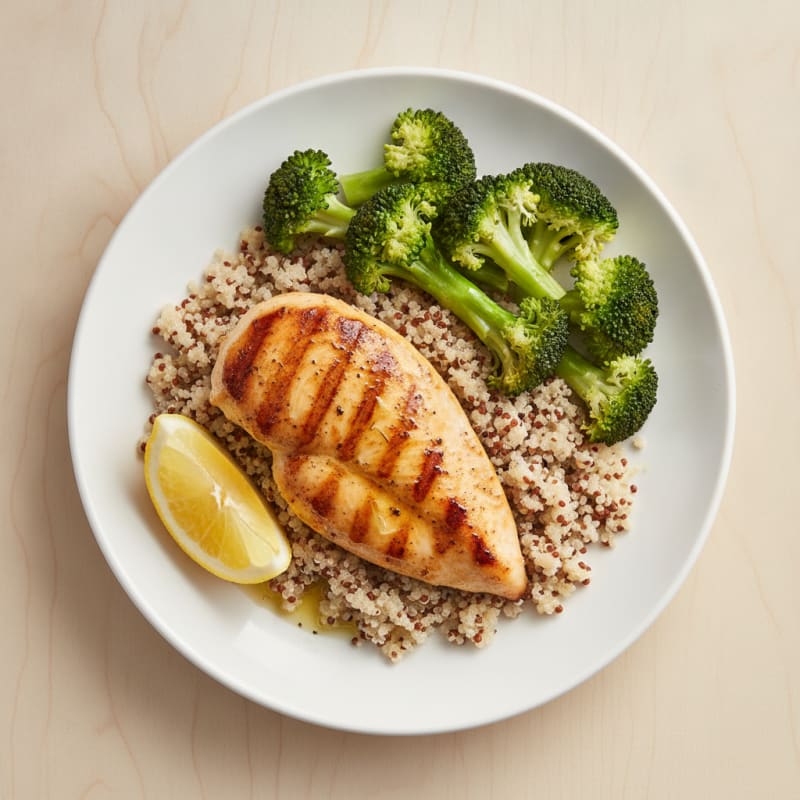 Grilled Chicken Breast with Quinoa and Steamed Broccoli