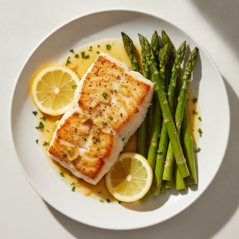 Seared Cod Fillet with Roasted Asparagus