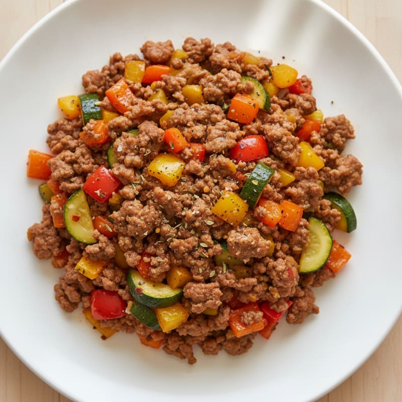 Savory Ground Beef and Rainbow Vegetable Skillet