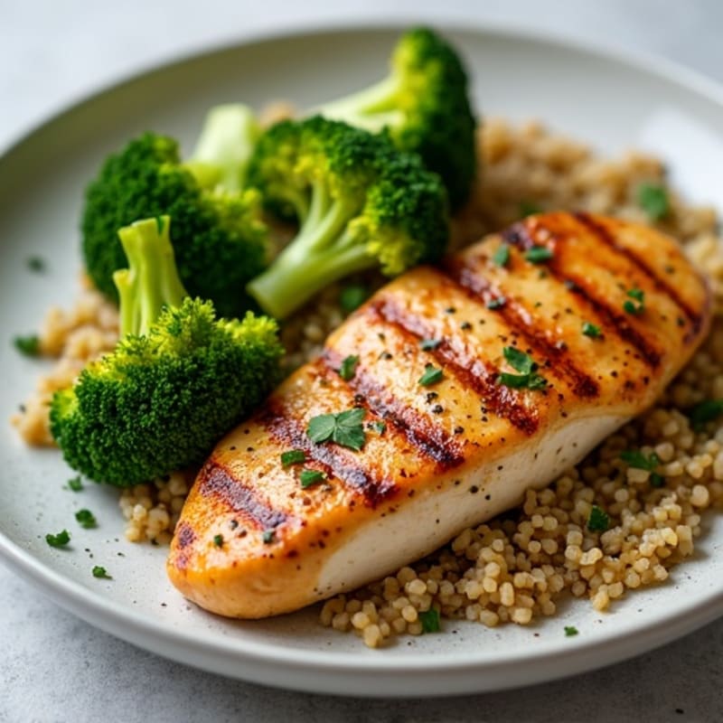 Grilled Chicken Breast with Roasted Broccoli and Quinoa