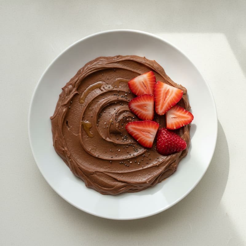 Silky Chocolate Protein Pudding with Sliced Strawberries