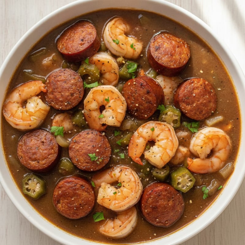 Spicy Creole Sausage and Shrimp Gumbo