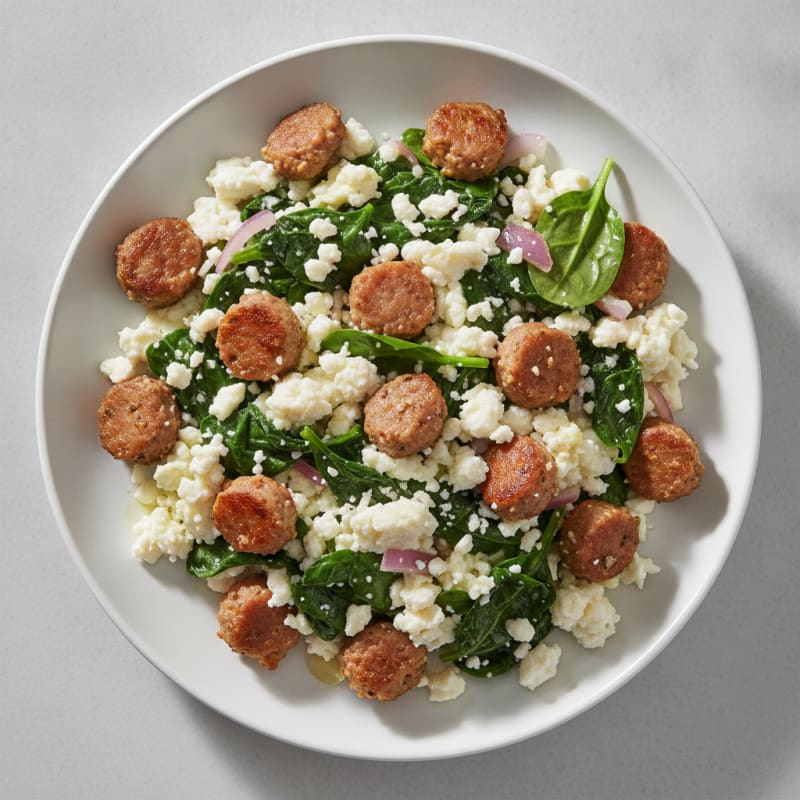 Egg White and Turkey Sausage Scramble with Spinach and Feta