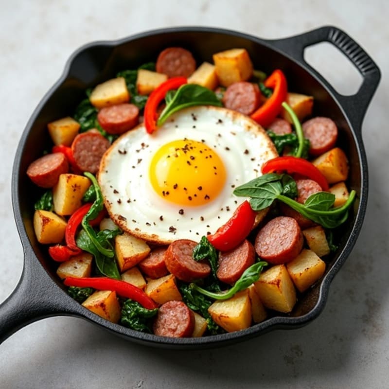 Crispy Potato and Egg Skillet with Lean Turkey Sausage and Fresh Veggies