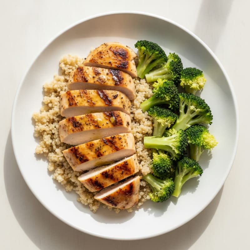 Grilled Chicken Breast with Quinoa and Steamed Broccoli