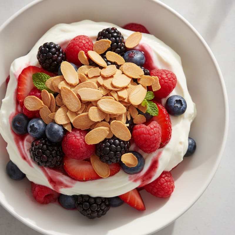 Greek Yogurt Protein Parfait with Mixed Berries and Almonds