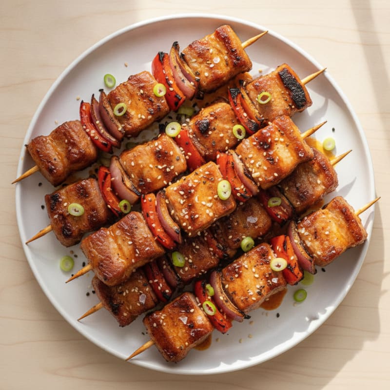 Spicy Gochujang Pork Belly Skewers