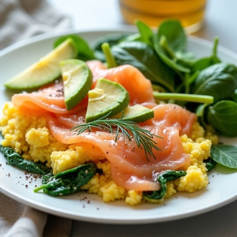Greek Yogurt and Egg White Scramble with Spinach and Smoked Salmon