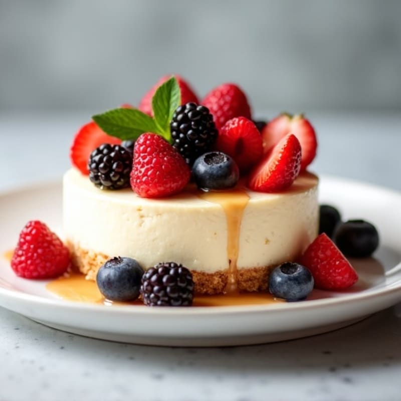Greek Yogurt Protein Cheesecake with Mixed Berries