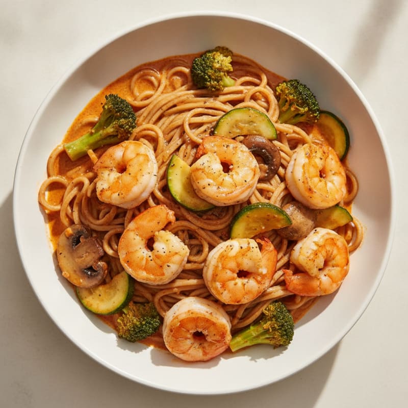 Coconut Curry Noodles with Mushrooms and Zucchini