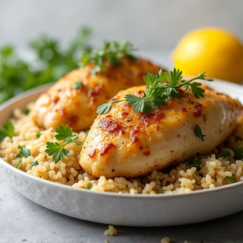 Lemon Herb Roasted Chicken with Savory Rice Pilaf