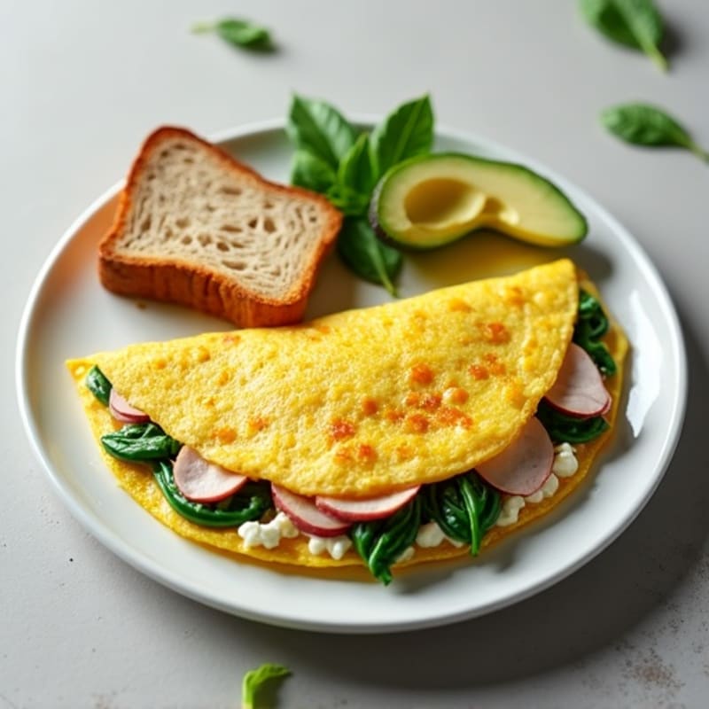 Egg White Spinach Omelette with Cottage Cheese and Sliced Turkey