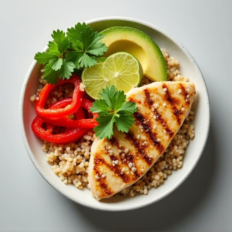 Lime-Cilantro Chicken Bowl with Roasted Peppers and Creamy Avocado