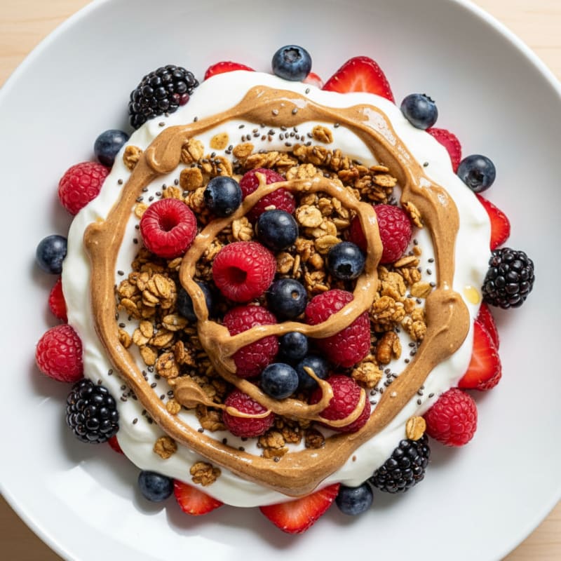Creamy Greek Yogurt Parfait with Mixed Berries and Almond Butter