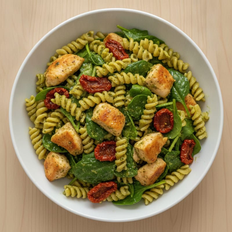 Pesto Chicken Pasta with Sun-Dried Tomatoes
