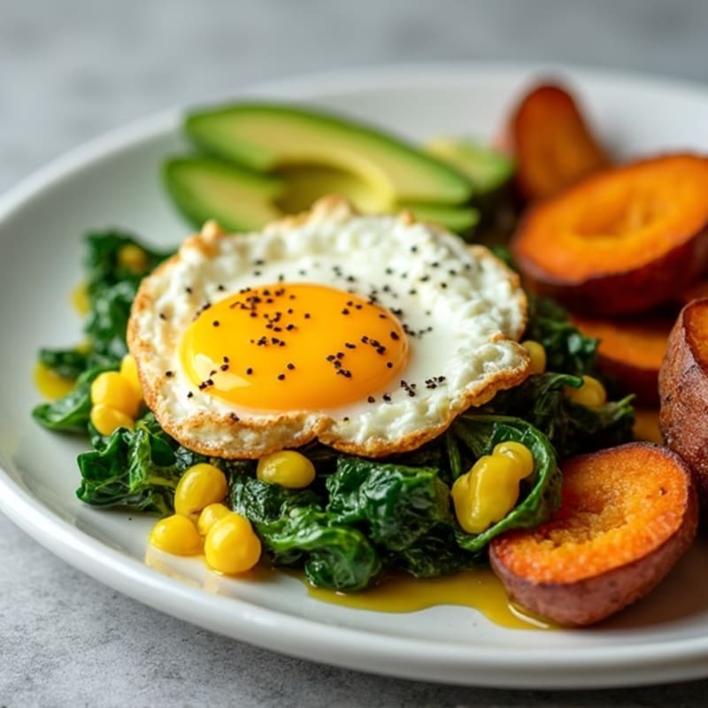 Cottage Cheese Scramble with Spinach and Roasted Sweet Potato