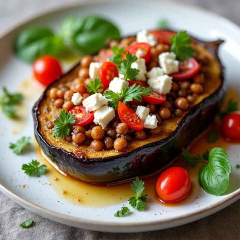 Roasted Eggplant Stuffed with Hearty Lentils and Fresh Herbs