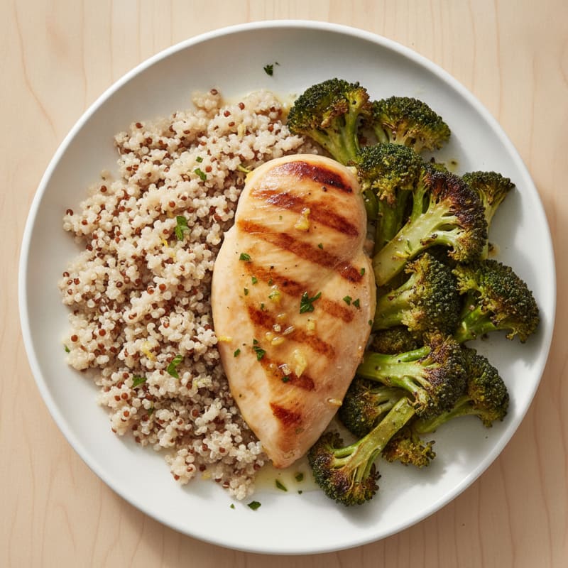 Grilled Chicken Breast with Quinoa and Roasted Broccoli