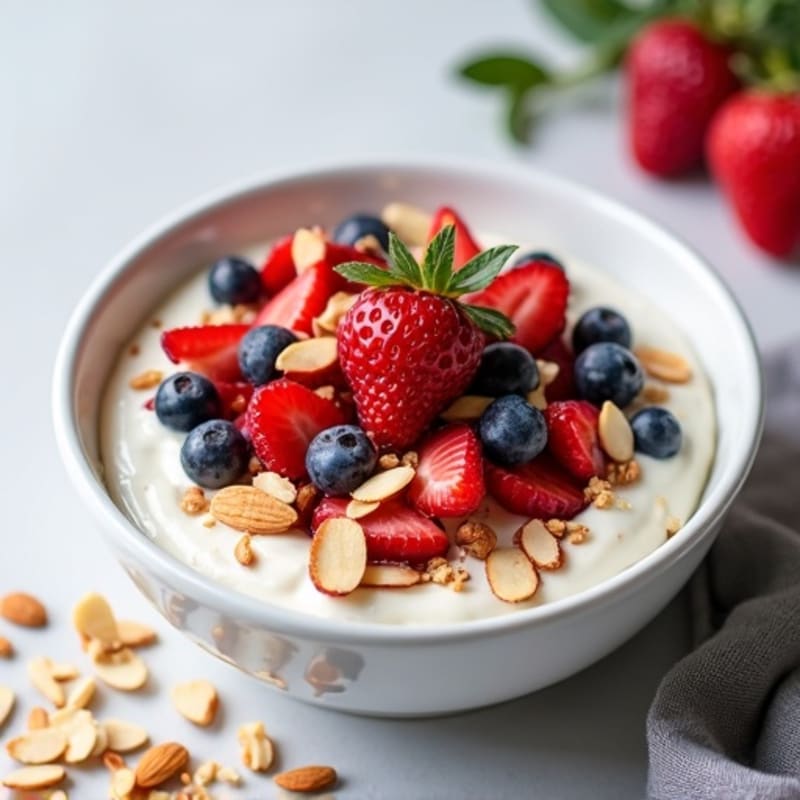 Protein Greek Yogurt Bowl with Mixed Berries and Almonds