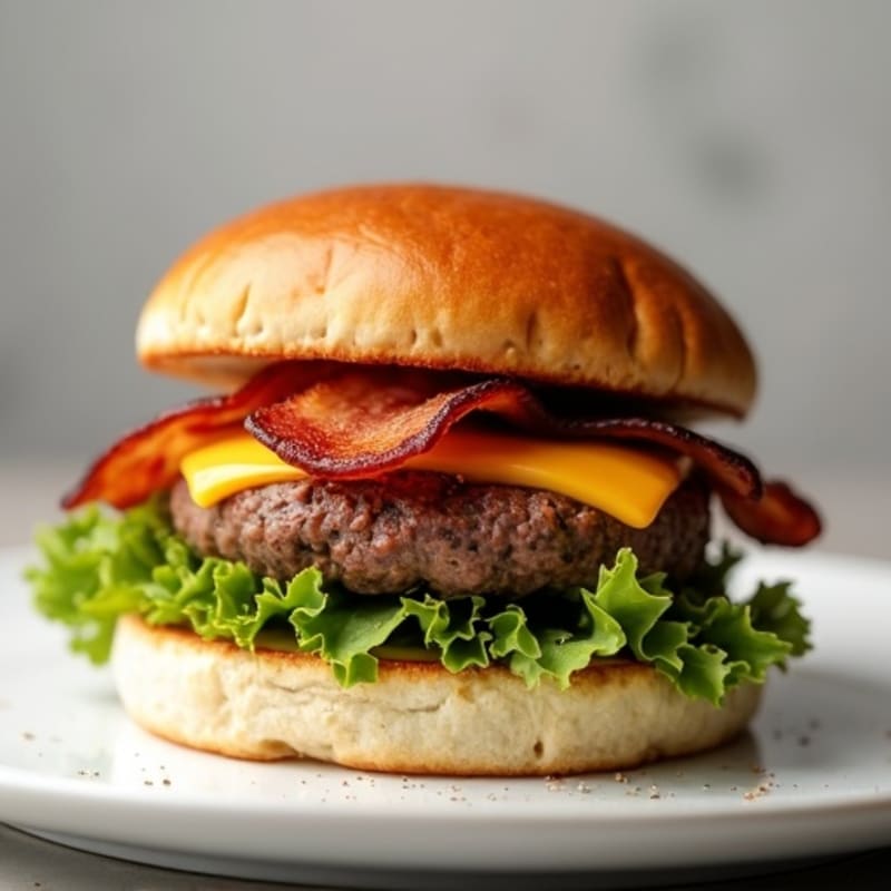 Lean Beef Burger with Crispy Turkey Bacon and Melted Cheddar