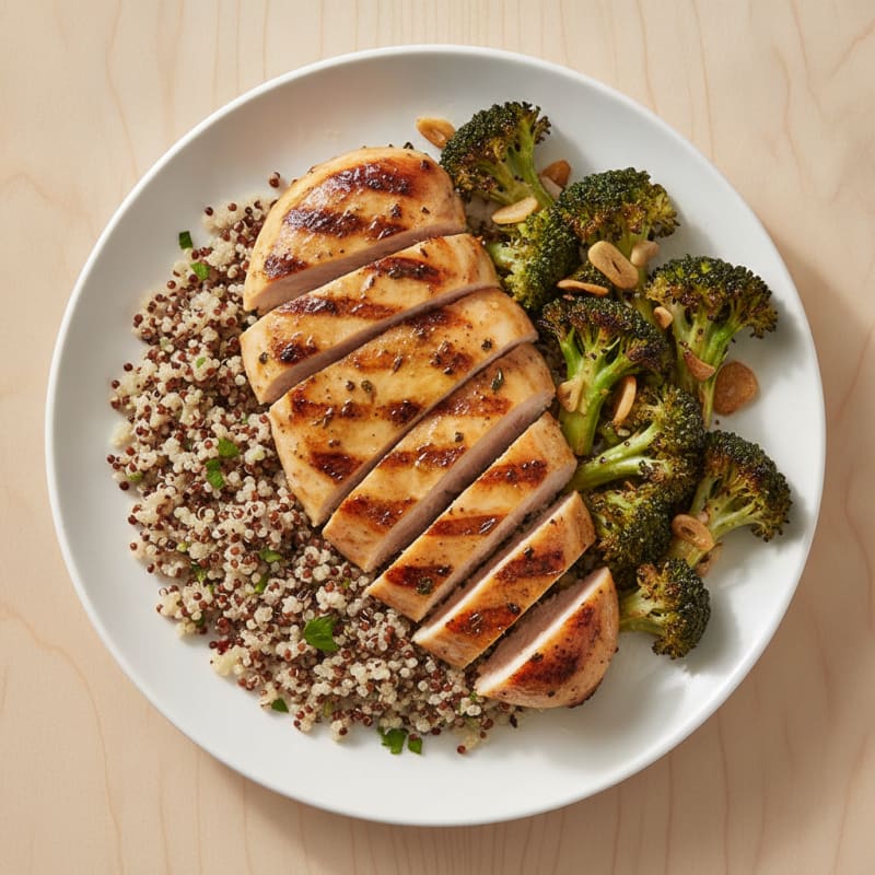 Grilled Chicken Breast with Quinoa and Roasted Broccoli