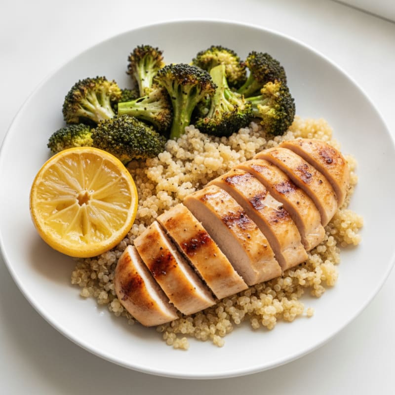 Grilled Chicken Breast with Quinoa and Roasted Broccoli