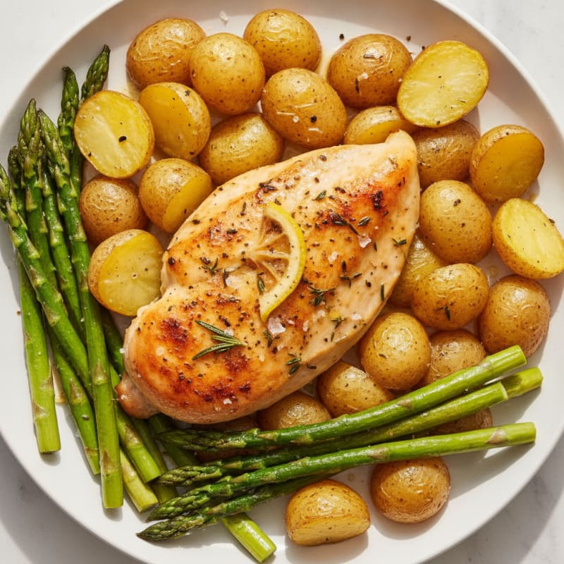 Lemon Herb Roasted Chicken with Asparagus