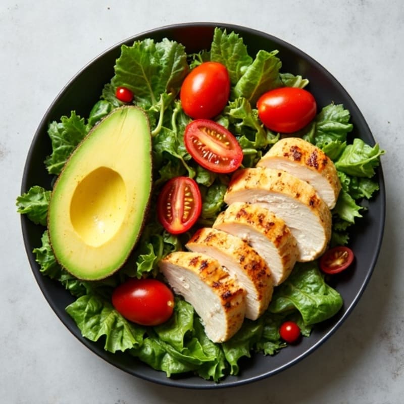 Crisp Greens with Creamy Avocado and Grilled Chicken Salad