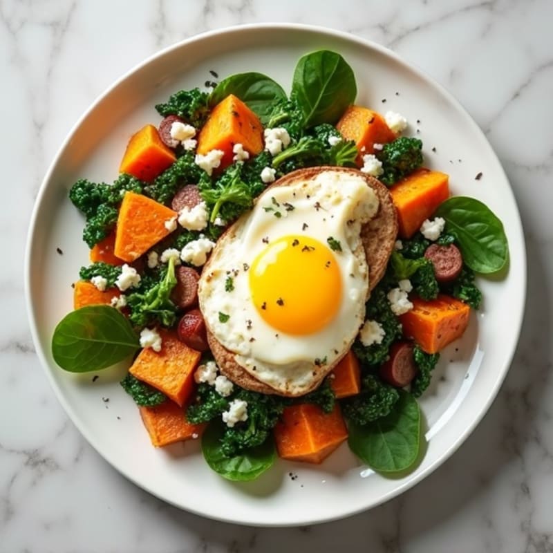 Egg White and Turkey Sausage Scramble with Spinach and Roasted Sweet Potatoes