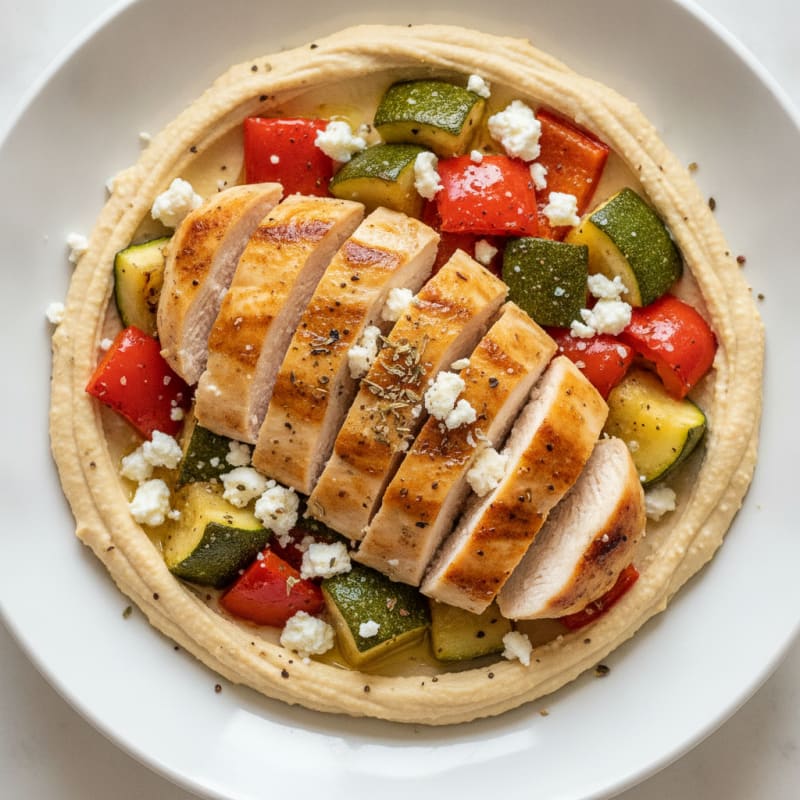 Hummus Platter with Roasted Vegetables and Feta