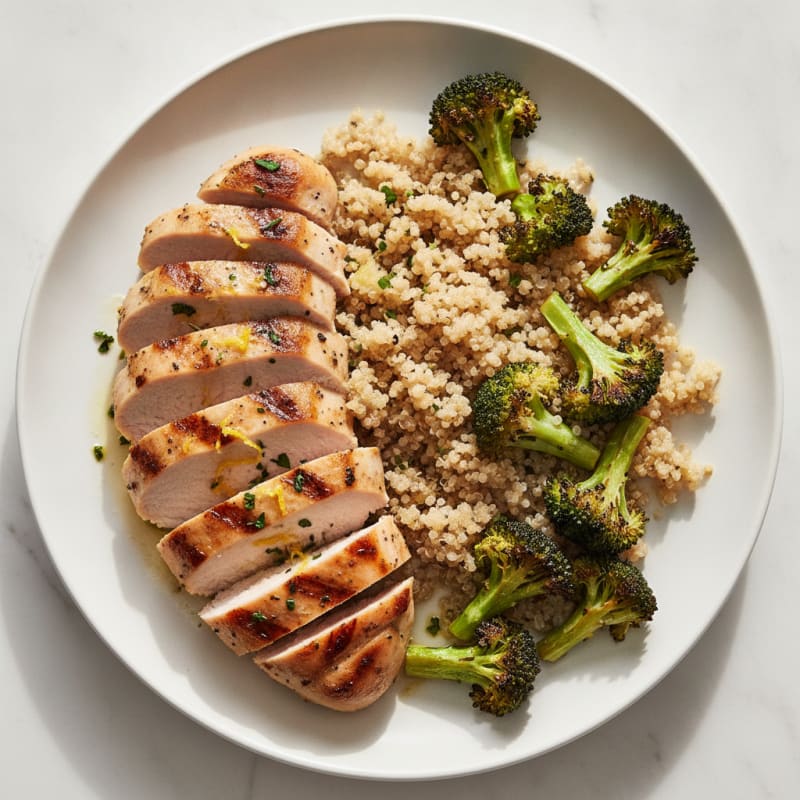 Grilled Turkey Breast with Roasted Broccoli and Quinoa