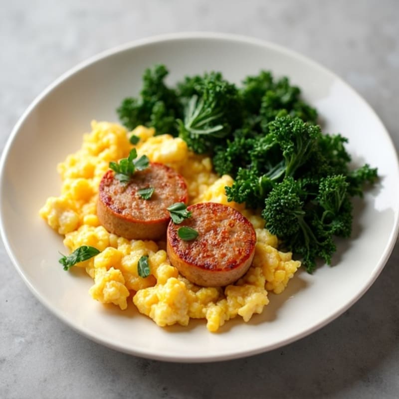 Egg White and Chicken Sausage Scramble with Sautéed Kale