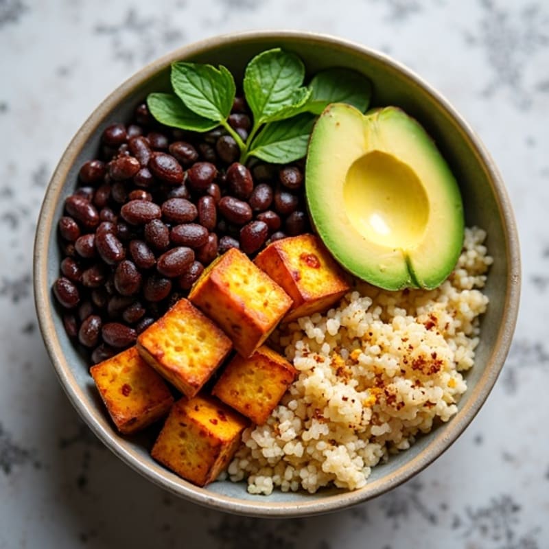Spicy Black Bean Quinoa Bowl with Lime Avocado