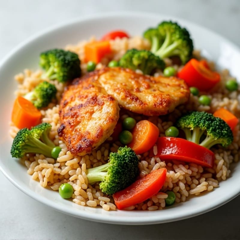 Crispy Chicken and Vegetable Stir-Fried Brown Rice