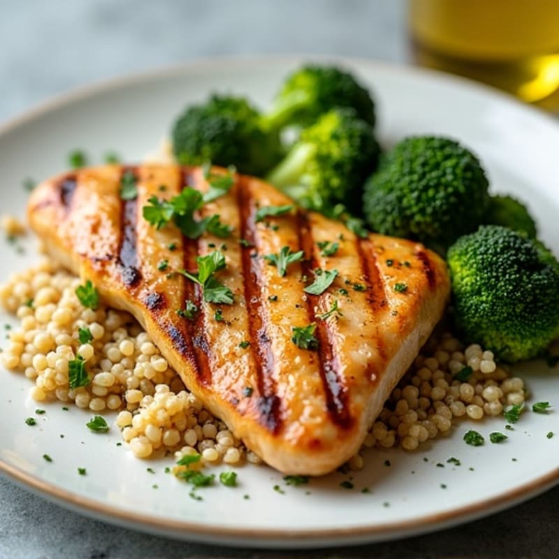 Grilled Chicken Breast with Quinoa and Roasted Broccoli